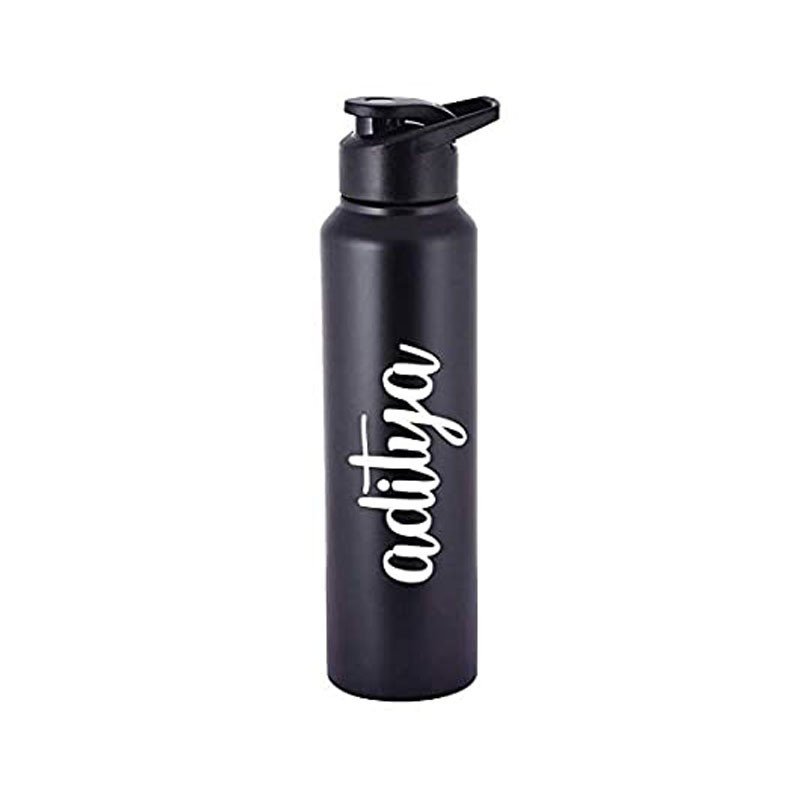 Personalized Name Printed Sipper Sports Water Bottle – Black